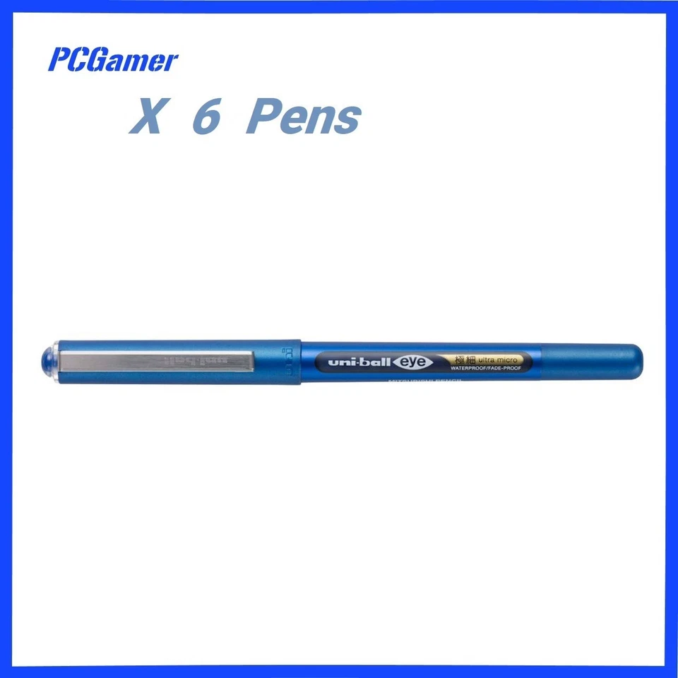 6 x Uni-ball Eye Pigment Ink Roller Ball Pen Blue 0.38mm Ultra Micro UB-150 - image 1 of 1
