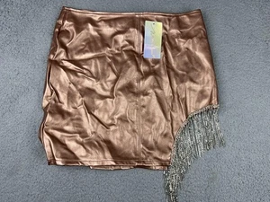 Say What Rock Damen XL Rosegold Kunstleder Fransen Strass Mini Party - Bild 1 von 11