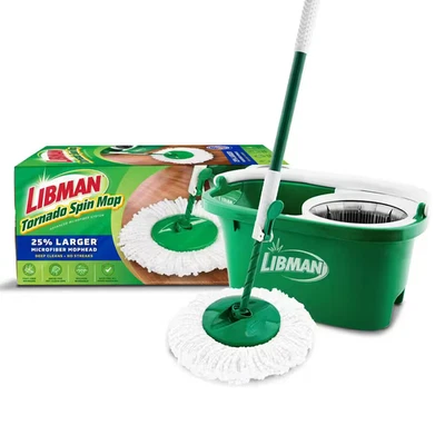 LIBMAN Tornado Spin Mop with Bucket Cleaning System, Microfiber Spin Mop Head, Machine