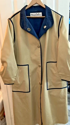 Bonnie Cashin Vintage Raincoat Tan Navy Toggle Closures Weather Wear Size 14 - Image 1 of 4