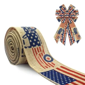 Patriotic Ribbon 2.4"x10 Yards Burlap with USA Flag Print for July 4th Decor - Picture 1 of 5