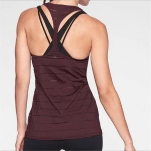 Athleta gestreiftes Tank Top Racerback sportlich Training Max Out Burnout weinrot XS - Bild 1 von 9