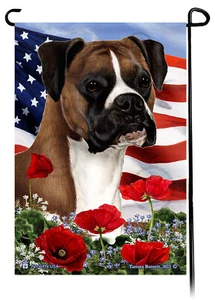 Patriotic Flowers Garden Flag - Uncropped Fawn Boxer - Bild 1 von 1