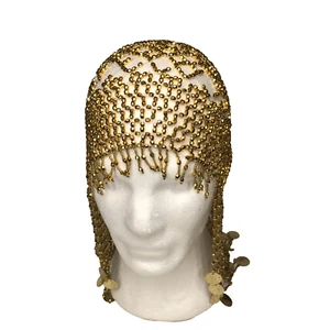 Beaded Flapper Head Piece Cap Gold Colour Cleopatra - 1920s - Goddess Keffiyeh - Bild 1 von 11