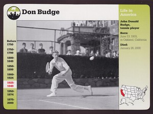 DON BUDGE Tennis Champion 1938 Photo 2001 GROLIER STORY OF AMERICA CARD #135-16