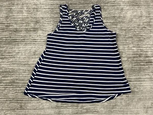 Legaci Top Womens Large Blue White Striped Sleeveless Polyester Blend - Picture 1 of 11
