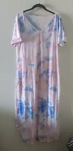 Women Summer Casual Maxi Dress Loose Pockets Short Sleeve Split Boho Dresses L - Picture 1 of 6