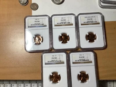 1958,1959,1960,1961 and 1962  Lincoln Proof Wheat Pennies PF67 Red - Image 1 of 2