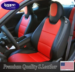 CHEVY CAMARO IGGEE NEGRO/ROJO CUERO S PERSONALIZADO 2 FUNDAS DE ASIENTO DELANTERAS PARA 2010-2015 - Imagen 1 de 18
