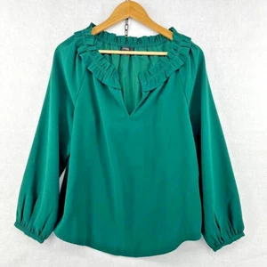 J. Blusa para mujer con volantes cuello en V drapeado talla pequeña verde estilo crepé # AS435 - Imagen 1 de 8