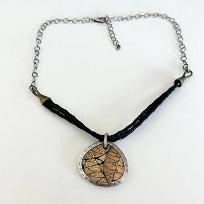 Collar Colgante Silpada Plata Esterlina 925 Cordón Cuero Negro Resina Bambú Foto 1 de 4