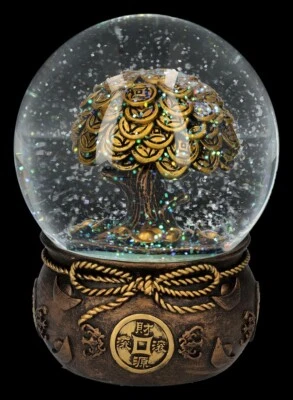 Schneekugel Feng Shui - Geldbaum - Magische Dekoration Goldbaum Fantasy 13,5cm - Bild 1 von 4