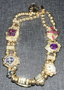 Stunning Estate Find 14KT Joshua Multi-Gem & Diamond Charm Slide Bracelet Heavy - Picture 1 of 18