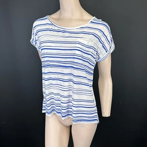 Camiseta informal Calvin Klein Top M blanca azul a rayas manga corta cuello redondo azul blou - Imagen 1 de 9