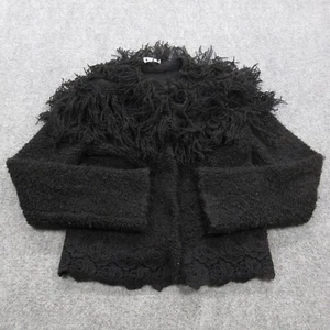 Nina Ricci Jacket Womens Medium Black Wool Fringe Mohair Lace Cardigan Sweater - Picture 1 of 23