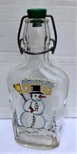 French Christmas Snowman Antigel Clear Glass 0.25L Bottle Toggle Swing Closure - Picture 1 of 7