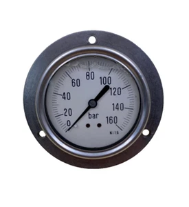 Manometer mit Frontring 160 bar 1/4" Anschluss hinten AD 63mm Glycerin - Bild 1 von 3