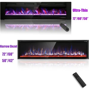 72" 60" 50" 42" Electric Fireplace Wall Mounted & Recessed Fireplace Heater - Picture 1 of 66