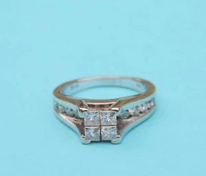Anillo de diamantes de princesa genuino para dama banda elevada ~ 1,5 quilates TW 14K oro blanco  - Imagen 1 de 4