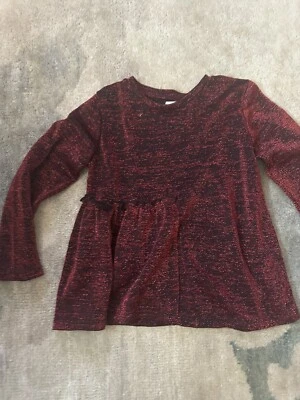 NUEVO SIN ETIQUETAS Zara Niñas Jersey Rojo Metalizado Brillo Manga Larga Blusa 5 Foto 1 de 4