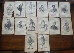 Lote de 14 grabados antiguos de personajes excéntricos 1869 #1 - Imagen 1 de 4