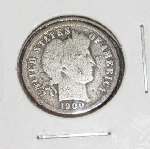 Silver 1900 p Philadelphia Mint Silver Barber Dime . Old Pre WWI coin Cover