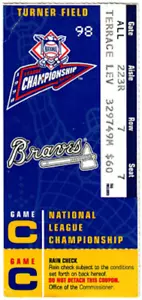 1998 National League Championship Series Atlanta Braves GM C Ticket - Picture 1 of 2