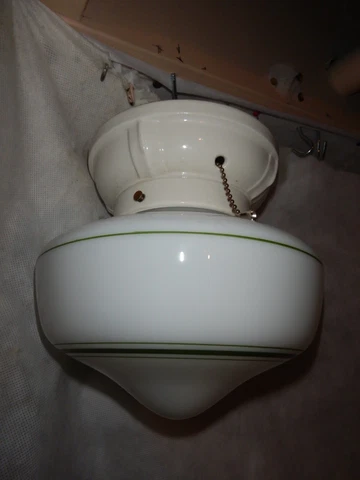 Deco Green Pin Striped Shade Porcelain Arts & Crafts Bungalow Fixture Cover