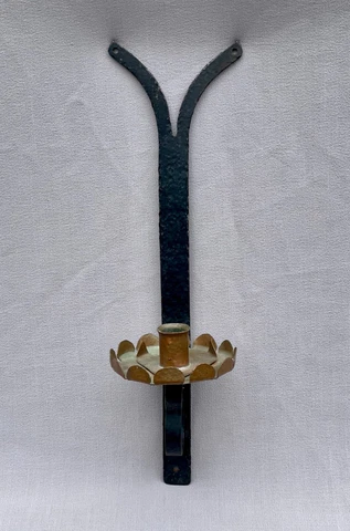 Vintage Arts & Crafts Hand-Crafted Hammered Iron and Copper Wall Candle Sconce Cover