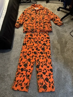 VTG Woolrich Blaze Orange Camo Camoflauge 90s Hunting Jacket & Pants Combo Set - Image 1 of 4