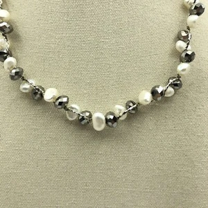 JEWEL CITY Bead Necklace Iridescent Pearl & Mirror Choker Collar Festival - Picture 1 of 14