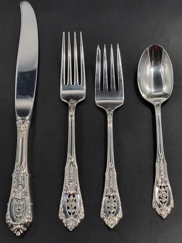 Wallace Rose Point Sterling Silver 4 Piece Place Setting , Beautiful Silverware! Cover