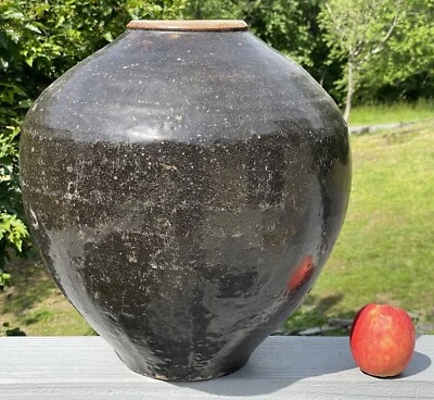 Tarro de almacenamiento de vino chino antiguo raro de la dinastía Qing gres cerámica monocromo Foto 1 de 4