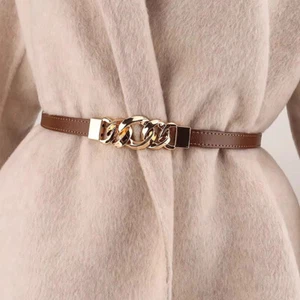 Women's Thin Belt Slim Decorative Shirt With Dress Multi-Ring Buckle Elastic - Picture 1 of 16