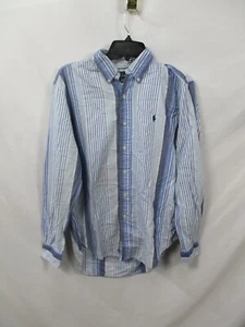 Ralph Lauren Shirt Mens Medium Blue Striped Classic Buttons Long Sleeve Cotton - Picture 1 of 10