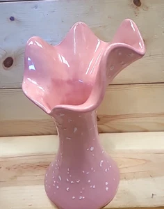 Beautifully Crafted PINK & WHITE SPECKLED Jack-In-The-Pulpit Vase Vintage/Signed - Picture 1 of 11