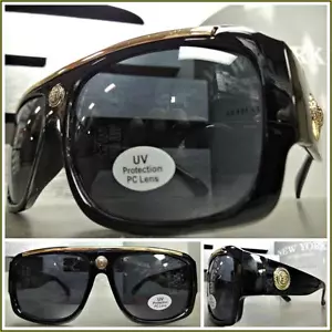Herren HIP HOP RAPPER GANGSTER SHIELD Stil SONNENBRILLE schwarz goldfarbenes Gestell dunkle Gläser - Bild 1 von 10