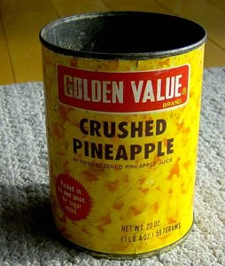 RARE vintage 1970s tin can GOLDEN VALUE CRUSHED PINEAPPLE food packaging RETRO - Picture 1 of 2