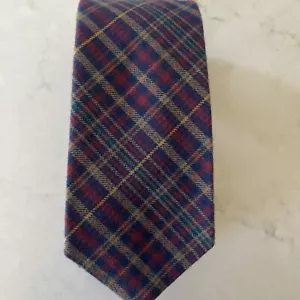 Men's Vintage Yves Saint Laurent YSL Red & Blue Plaid Flannel Wool Blend Tie - Picture 1 of 4
