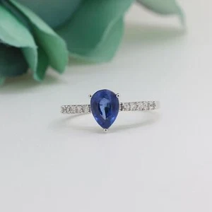 Pear Blue Spinel Solitaire Ring Topaz Accents 10K White Gold 1.16 TW Size 7 - Picture 1 of 8