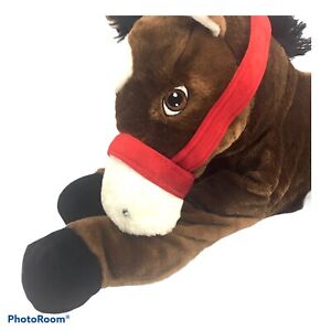 VTG Dan Dee Large Brown Plush Horse Pony Red Bridle Floppy 30" Equestrian