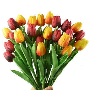 24pcs Artificial Tulips Flowers Fake Faux PU Tulip Bouquet Real Touch Flower ... - Picture 1 of 7