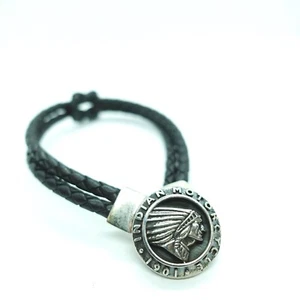 King Baby Studio Double Knotted Black Leather Bracelet Indian Motorcycle Silver - Picture 1 of 6