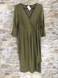 Next Maternity Khaki Olive Green Crossover Vneck Jersey Dress Size 8 - Picture 1 of 4
