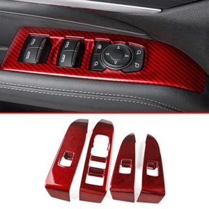 Carbon Fiber Red Window Lift Glass Control Panel 4pcs For Cadillac CT4 2020-2022 - Picture 1 of 7