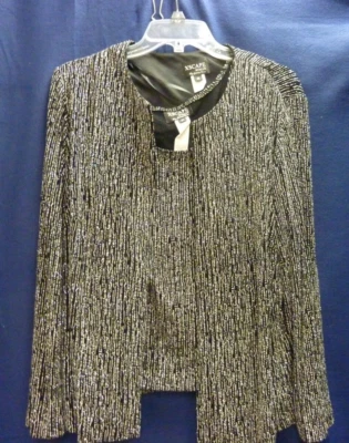 XSCAPE MUJER POR JOANNA CHEN 2 PIEZAS NEGRO PLATA BRILLO FORMAL TÚNICA TOP TALLA 1X EE. UU. Foto 1 de 4