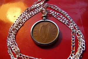 1971 IRELAND GAELIC NICE Bronze Penny Pendant on a 26" 925 STERLING SILVER CHAIN - Picture 1 of 3