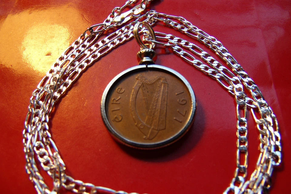 1971 IRLANDA GAÉLICO BOM Pingente de Bronze em uma Corrente de Prata Esterlina 18" 925 - Imagem 1 de 3