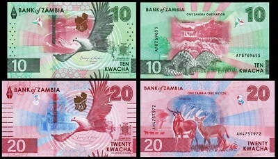 Zambia 2 Pcs SET, 10 20 Kwacha 2024 2025, UNC, P-62 P-63, New Design - Image 1 of 4