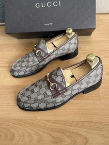 Gucci GG Monogrammiert Braun Leder Horsebit Halbschuhe Schuh Uk 9 Hergestellt in Italien - Bild 1 von 19